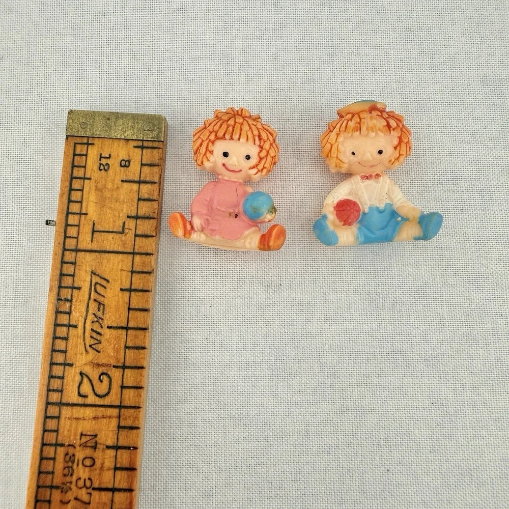Vintage Miniatures Dollhouse Tiny‎ Raggedy Ann & Andy Plastic Dolls Set Decor